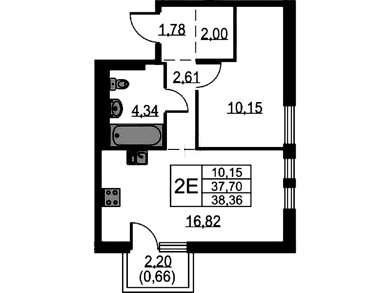 1-комнатная квартира 38.36 м², 8/12 эт., ЖК «Невская Долина»